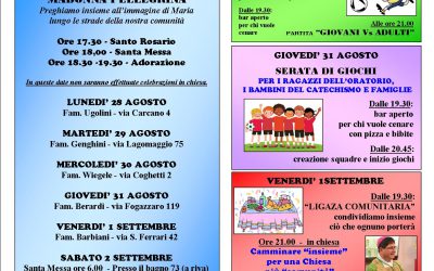 Avvisi della settimana dal 27 Agosto – Regina Pacis
